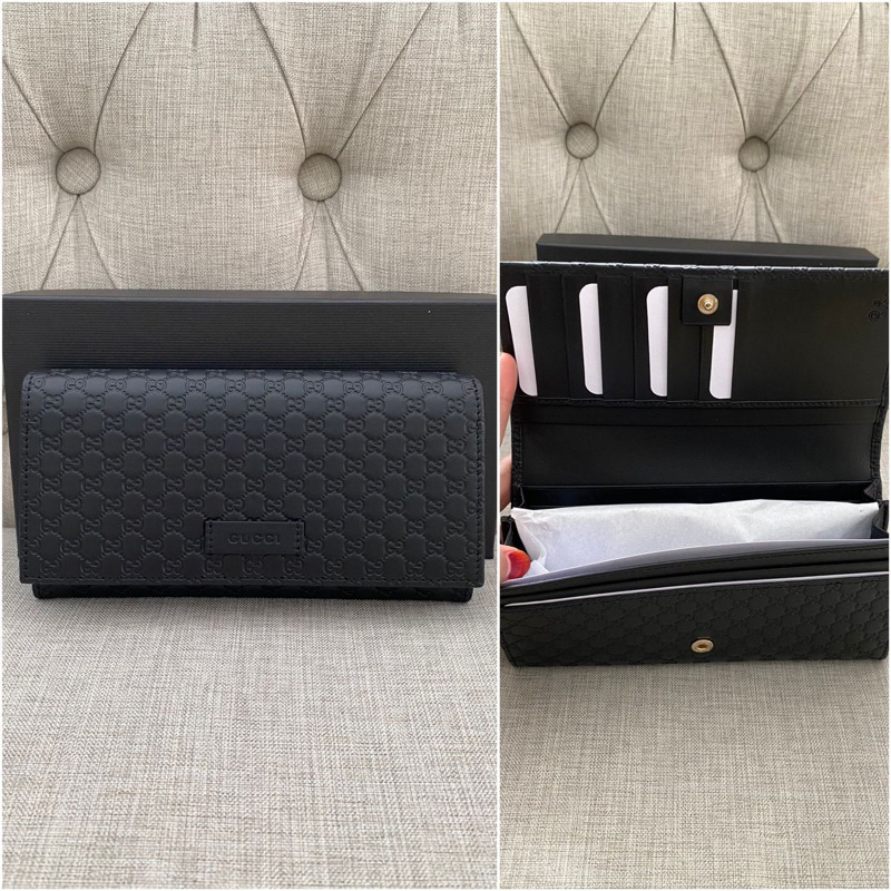 Gucci flap Long Wallet Women Bifold Black Signature