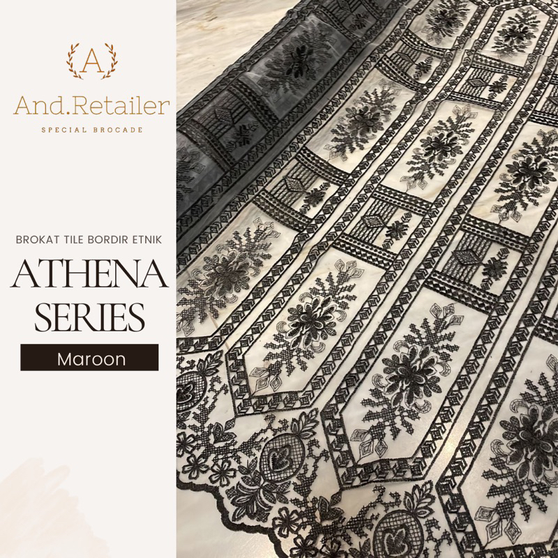 Bahan Kain Brokat Tile Bordir Athena Warna Hitam
