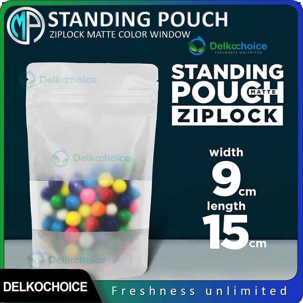 Kemasan Standing Pouch Matte Doff 9 cm x 15 cm PUTIH (WHITE) Window Ziplock Plastik Klip Harga Murah