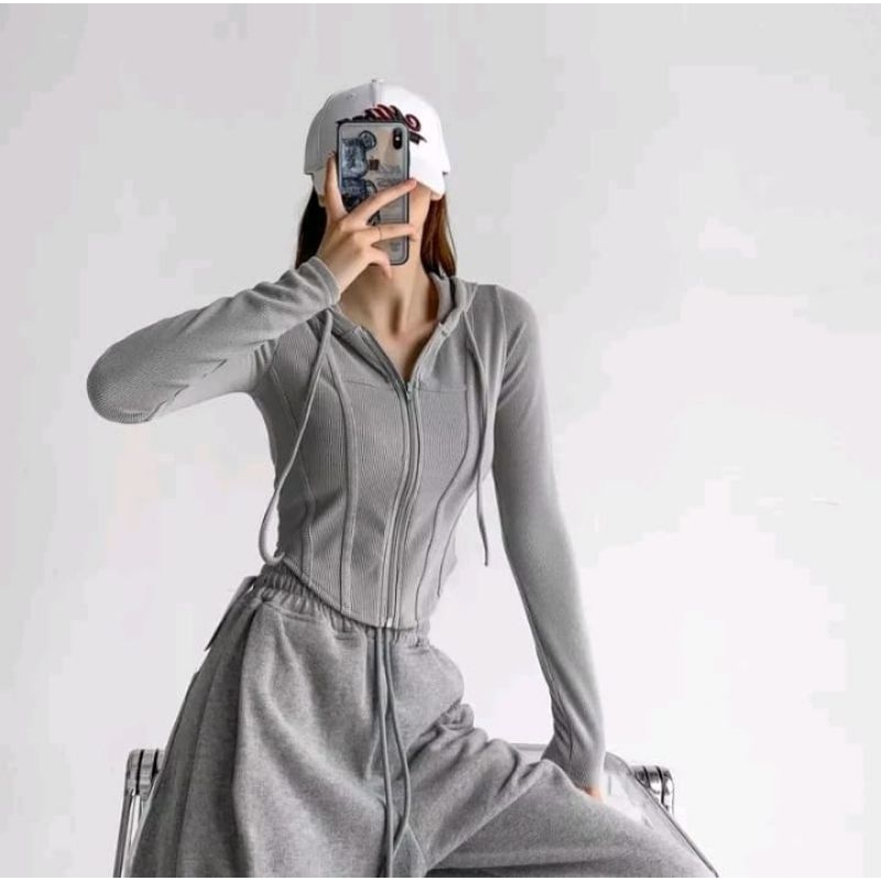 GOSEND FashionF4 - Hoodie Sweater Crop Long Sleeve Rib Premium **