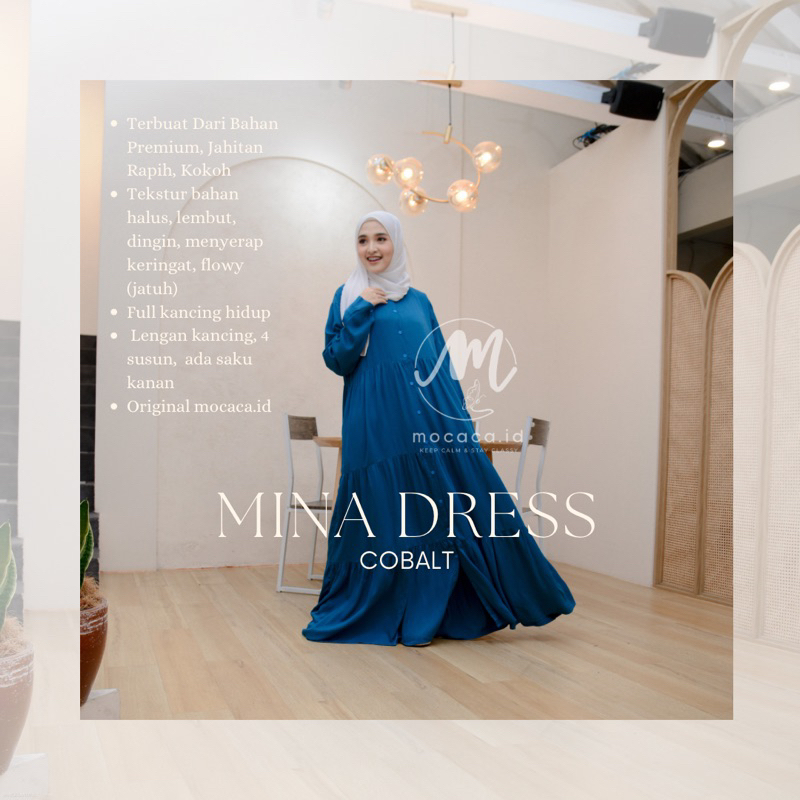 Gamis polos premium Babydoll Dress Rayon Twill Full Kancing busui biru cobalt mocaca