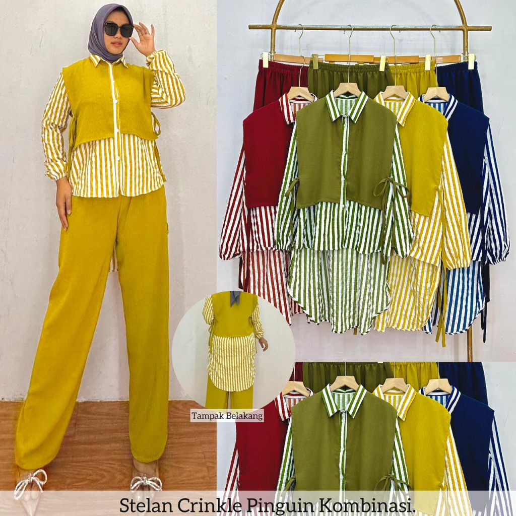SET SALUR KEMEJA PREMIUM // ONE SET WANITA MOTIF SALUR TERMURAH//SET WANITA TERBARU //SET WANITA SAL