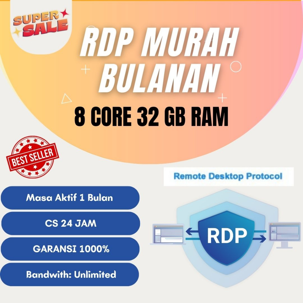 RDP 8 CORE 32 GB RAM MURAH BERGARANSI RENTAL 1 BULAN