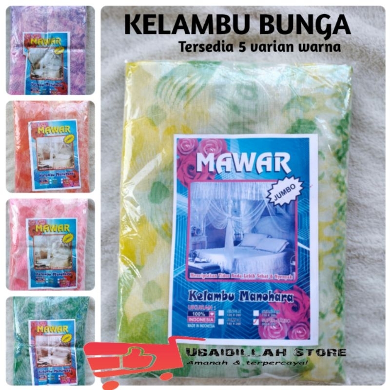 KELAMBU TIDUR MAWAR MOTIF BUNGA SIZE SUPER JUMBO UKURAN 180X200 DAN 200X200 TINGGI 200 ANTI NYAMUK