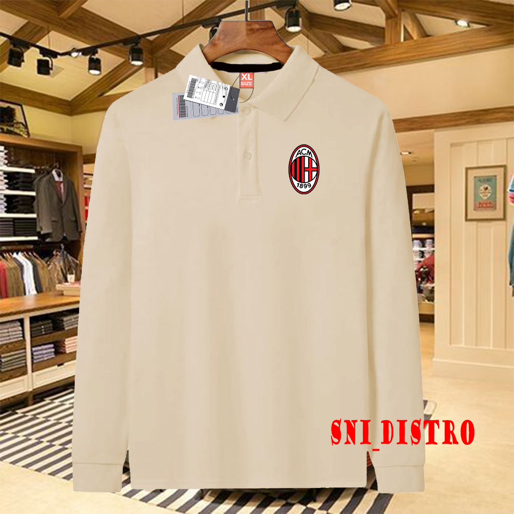 Kaos Polo Kerah Lengan Panjang Pria & Wanita AC. Milan / Kaos Polo Logo Bola / Premium Quality / Kao