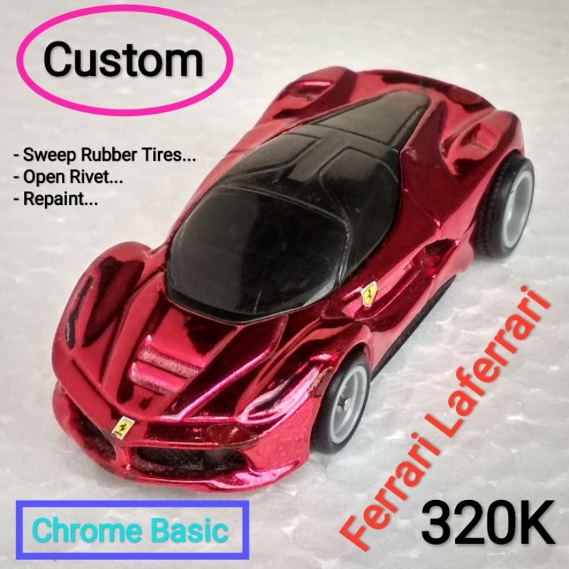 Hot Wheels Ferrari Laferrari Merah Loose Custom Chrome Mengkilap Ban Karet