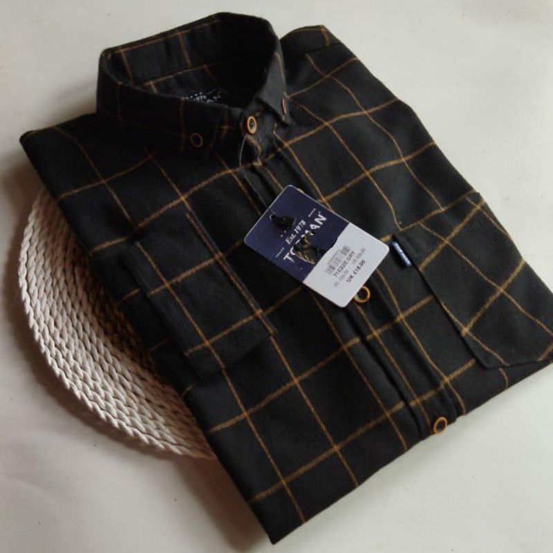 KEMEJA FLANEL LENGAN PANJANG PRIA MOTIF GARIS 1COKLAT