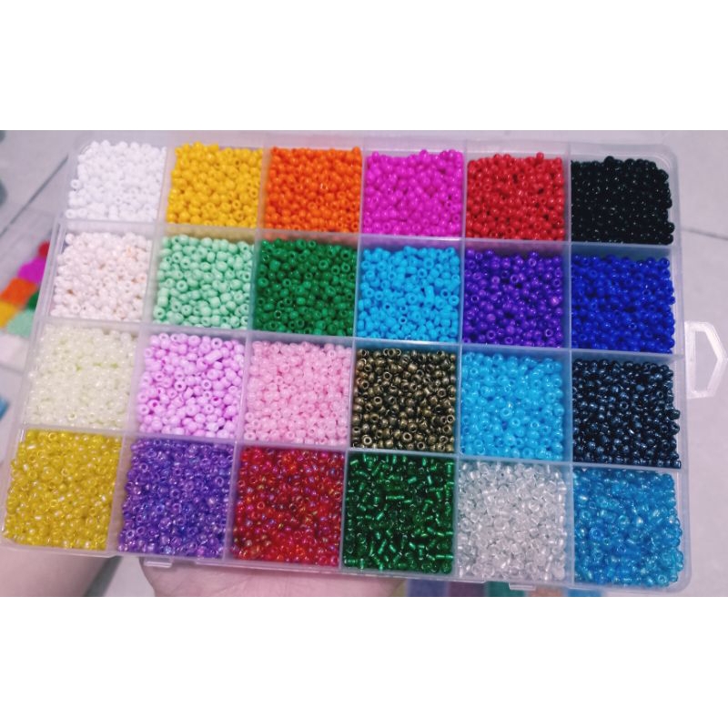 [MVG CRAFT] Paket Kotak Manik Pasir 24 Sekat 8/0 (3mm) warna warni 15 gram per sekat + bonus mote