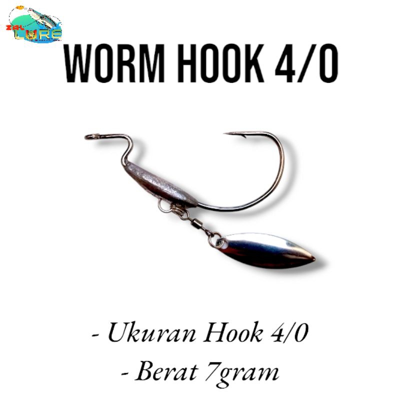 WORM HOOK 4/0 BERAT 7GRAM. COCOK UNTUK HOOK UMPAN PANCING SOFT LURE 10CM