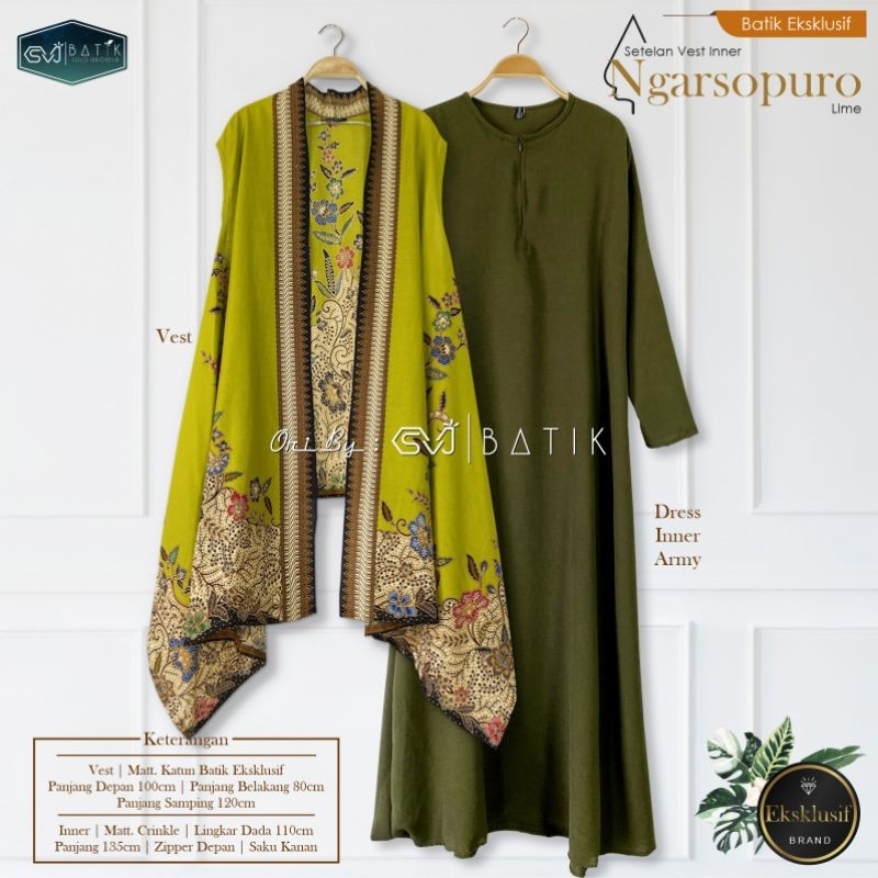 SIMIFASHION Set Vest tanpa lengan etnik dan Gamis polos Original batik Solo