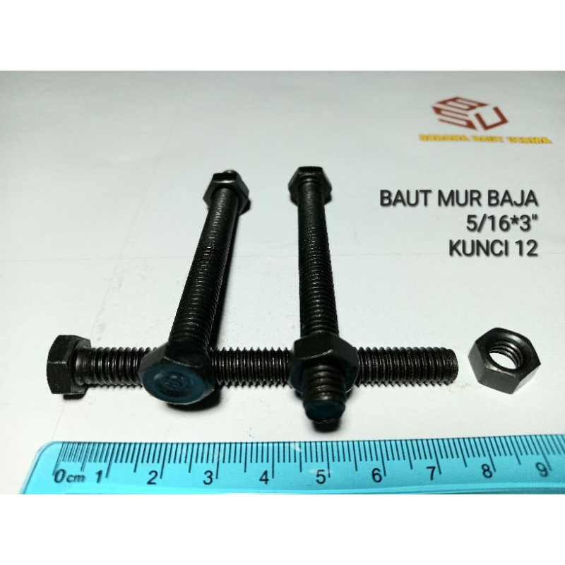 Baut Mur Baja 5/16*3" Hitam Kunci 12