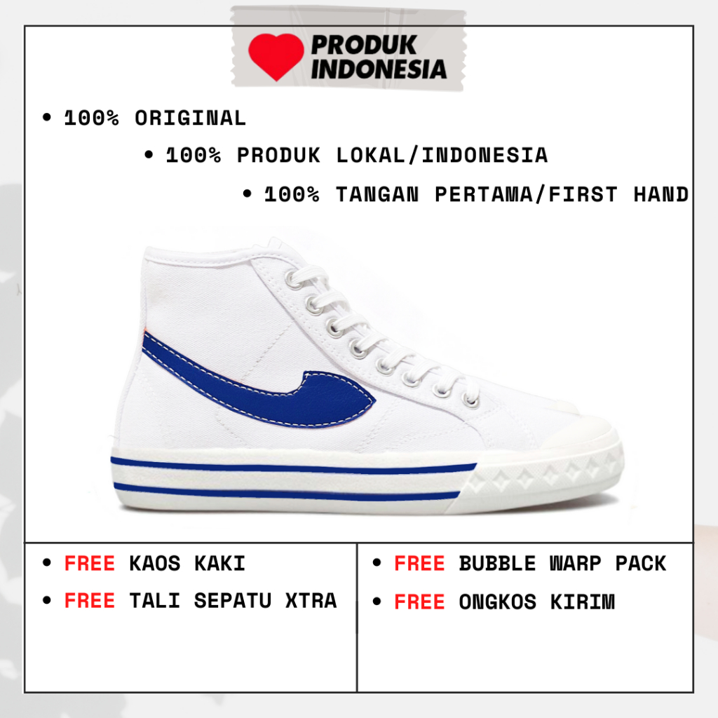 100% Original Sepatu Lokal Casual White Blue Hi | Not Compass Retrograde High