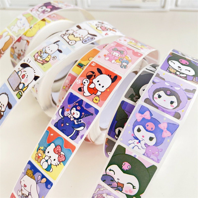 

500pcs/ Roll Sticker Sanrio Stiker Persegi Stiker Segel Kemasan Stiker DIY Jurnal Scrapbook