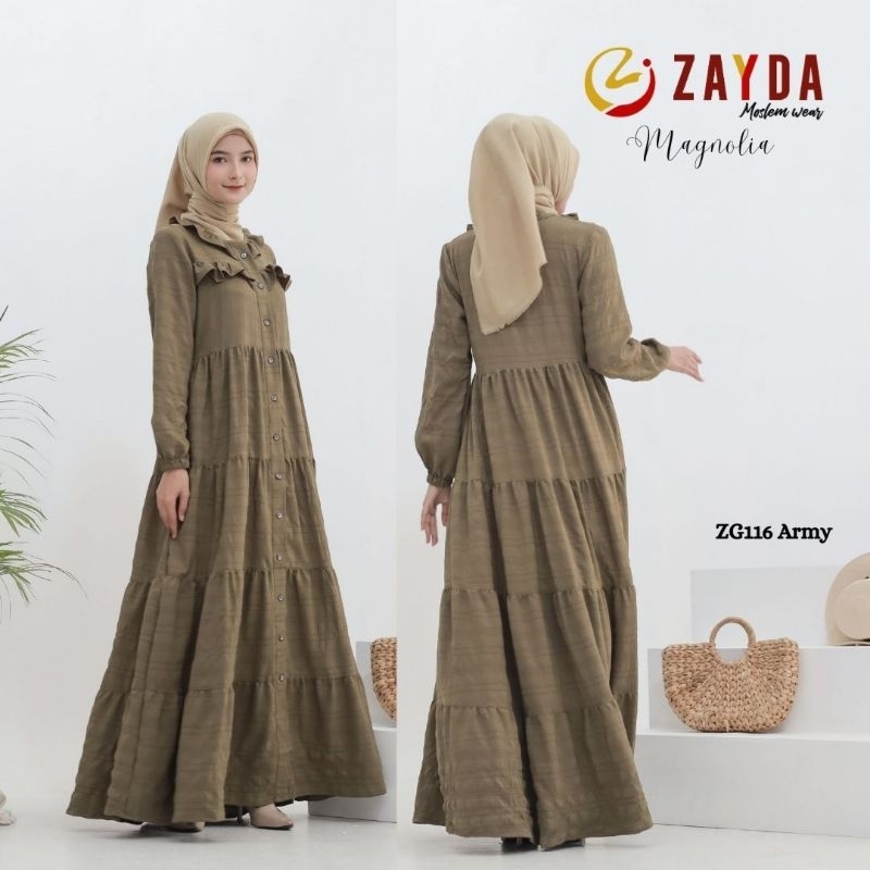 Gamis Zayda Magnolia Zg 116 Army Khaki Terbaru 2023