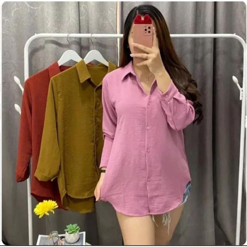 KEMEJA WANITA POLOS | ATASAN WANITA CRINKCLE | KEMEJA CRINKLE TERBARU KEKINIAN | KEMEJA TERMURAH ke