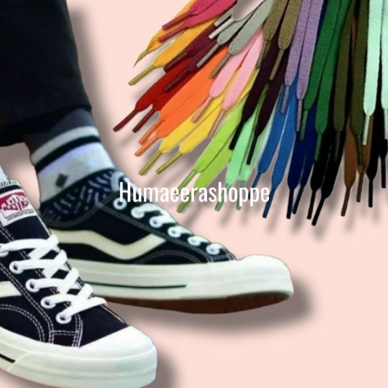 Tali sepatu sneaker | tali sepatu pria wanita gepeng bulat kombinasi warna variasi hitam merah maroo