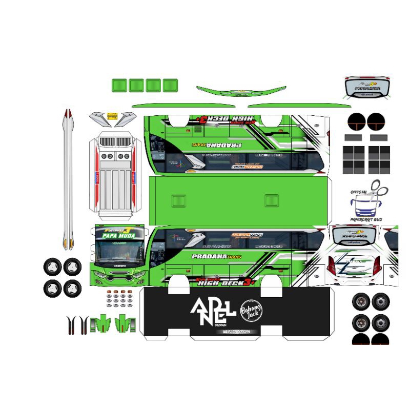 LEMBARAN PAPERCRAFT BUS MEDIUM PRADANA TRANS "PAPA MUDA"