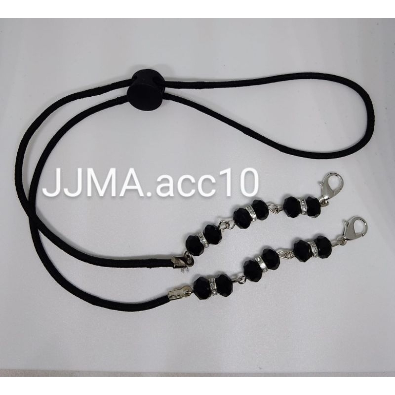 TALI MASKER HIJAB ,STRAP MASKER KRISTAL HITAM