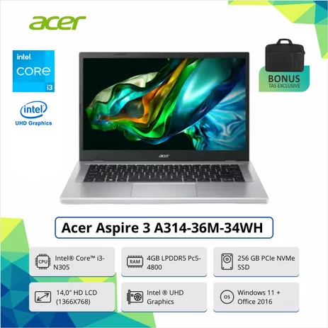 LAPTOP ACER ASPIRE A314-36M-34WH Intel Core i3-N305 8 Core