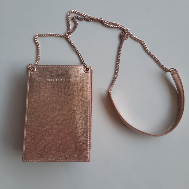 [PRELOVED] Charles & Keith Original Mini Handphone Sling Bag Pouch Rose Gold Original CK