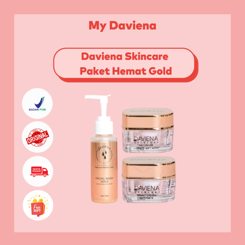 DAVIENA SKINCARE Paket Hemat Gold 3 item Facial Wash Day Night Cream Kulit Kusam Normal Flek Hitam P