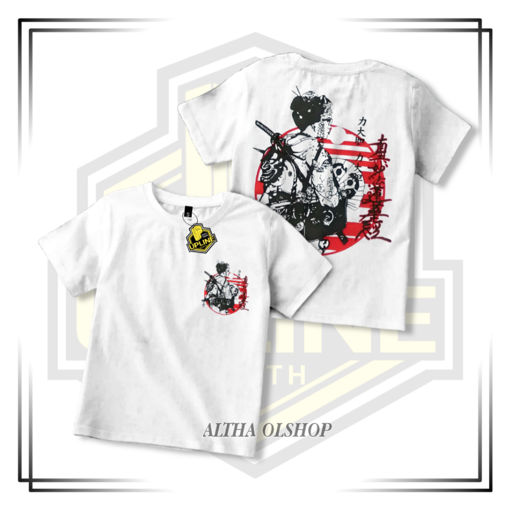 BAJU ANAK LAKI LAKI UPLINE CODE UP 169 PUTIH SAMURAI JEPANG || KAOS DISTRO ANAK LAKI LAKI SABLON DEP