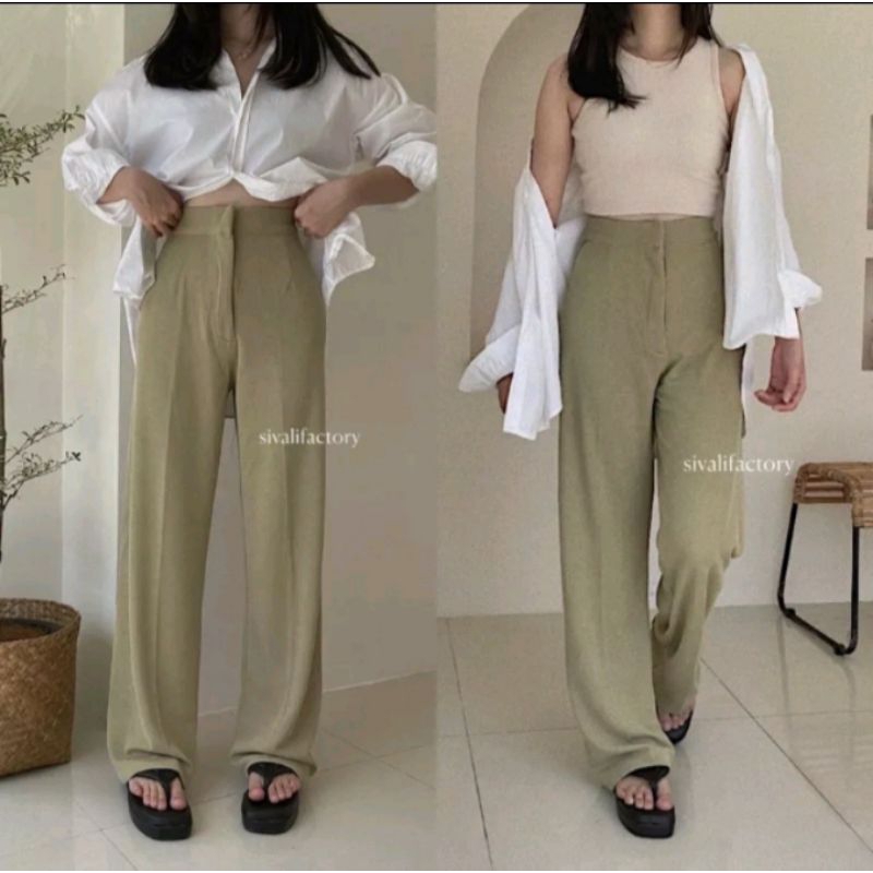 sivali Preloved cozy pants highwaist rib knit preloved celana lose pants