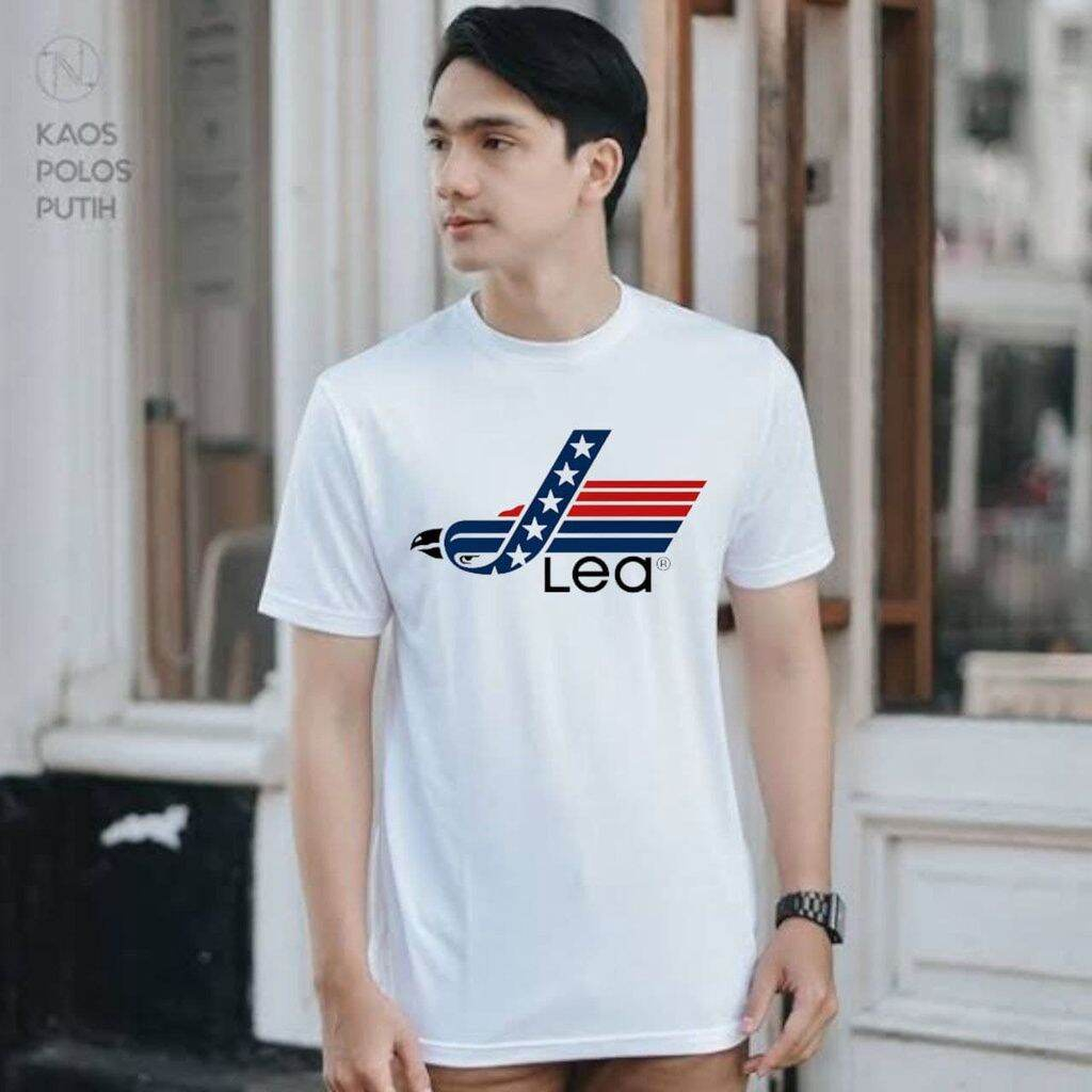 Kaos Pria Branded Lea Distro Premium M L XL XXL Original Model Terbaru - Tshirt Putih Cowok