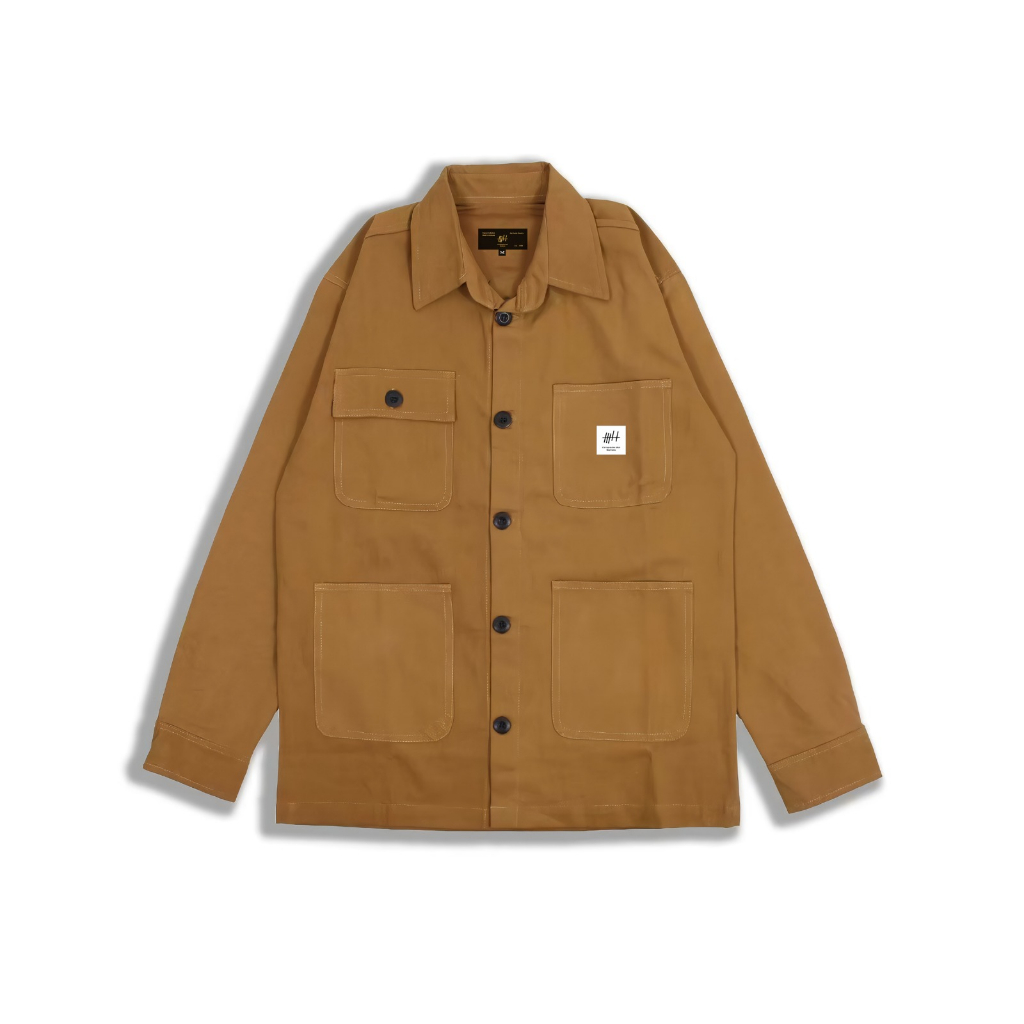 HEARTNESS Kemeja Trucker Canvas Pria Semi Parka Khaki