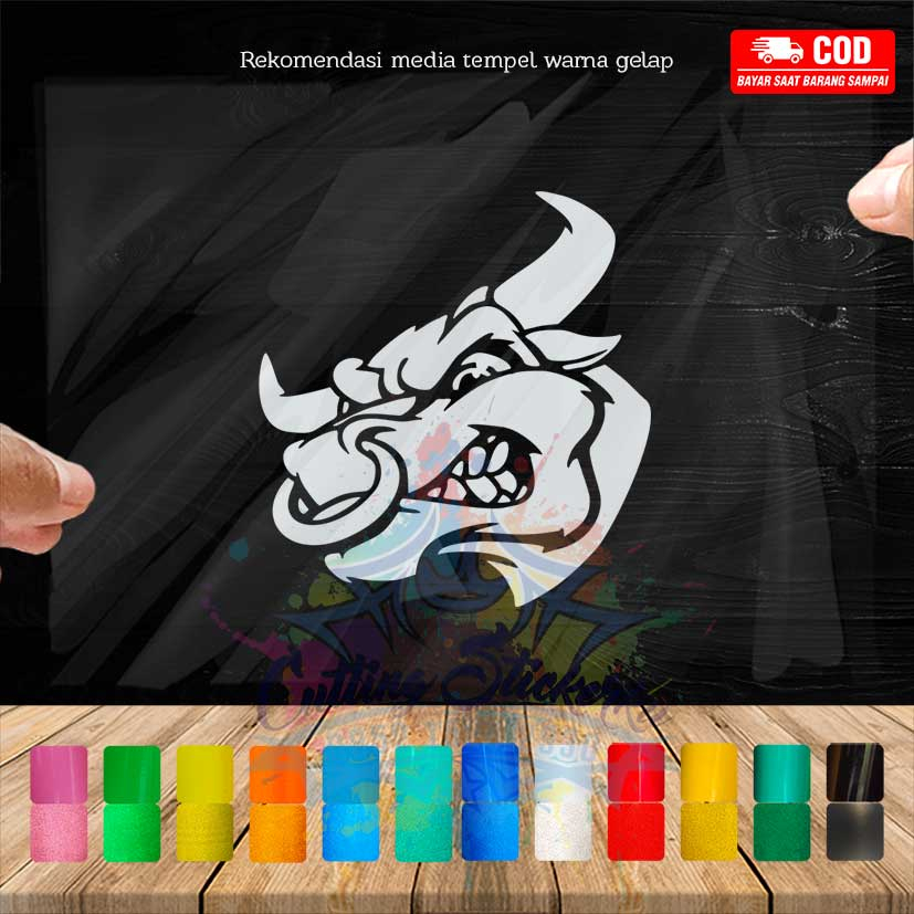 0291 Cutting Stiker Bull Angry Variasi Motor Mobil Sticker Banteng Tanduk Lucu Keren Dasbor Spakbor 