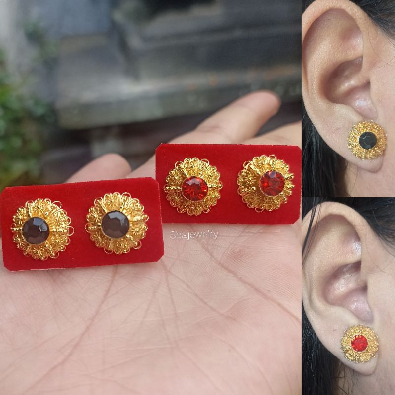 giwang tembaga ukiran bali lapis emas