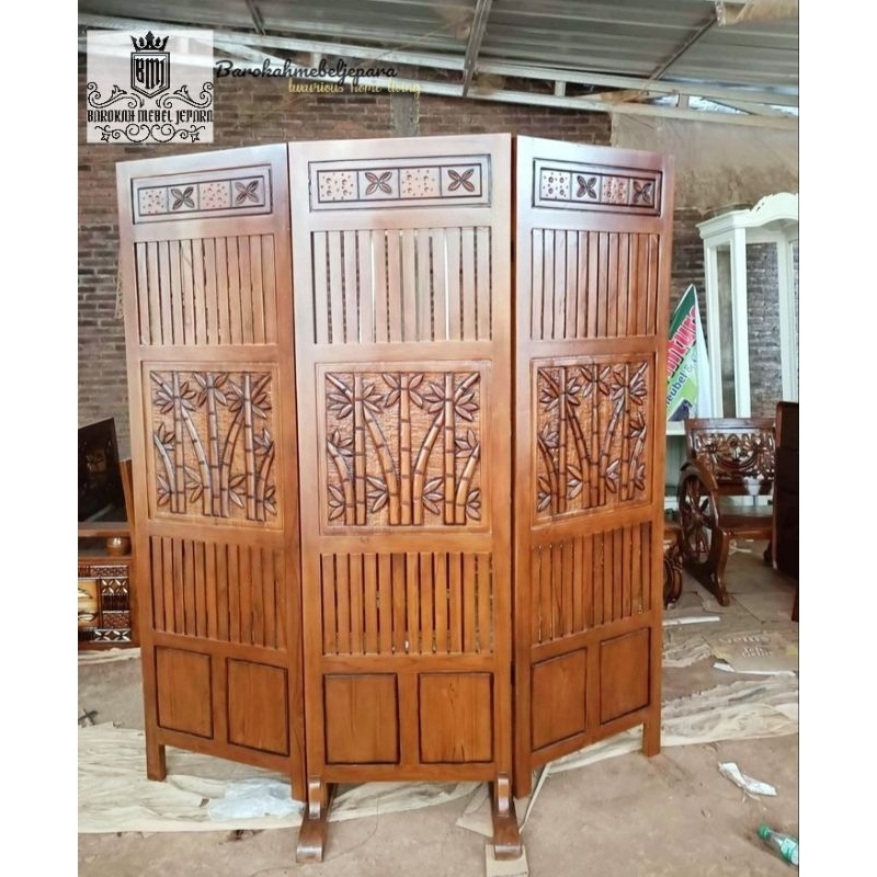 penyekat ruangan lipat jati ukiran