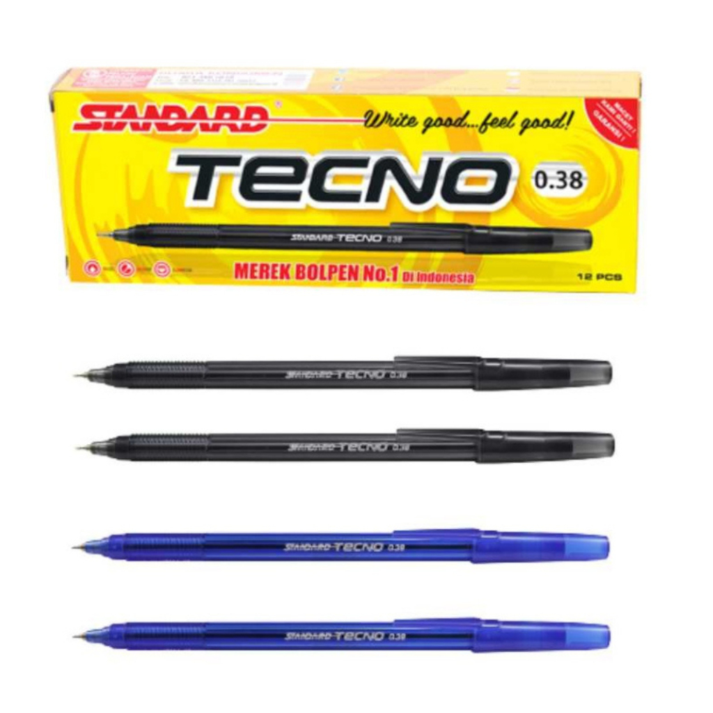 

Pulpen Standard Tecno isi 12 pcs - Standard Pen Tecno 0,38 mm - Bolpen Ball Point Warna Hitam / Biru