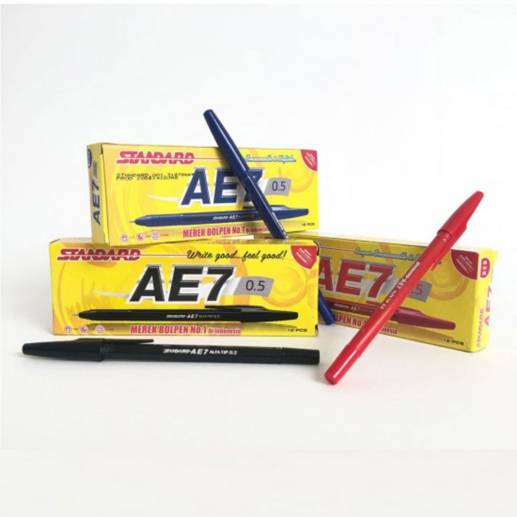 

Pulpen Standard AE7 isi 12 pcs - Standard Pen AE7 0.5 mm - Bolpen Ball Point Warna Hitam / Merah / Biru