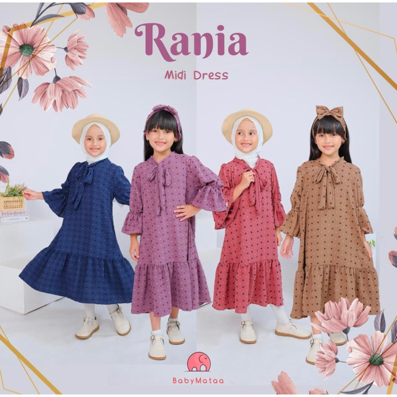 Rania Midi Dress Tunik Anak Perempuan 3-10 tahun BONUS BANDO