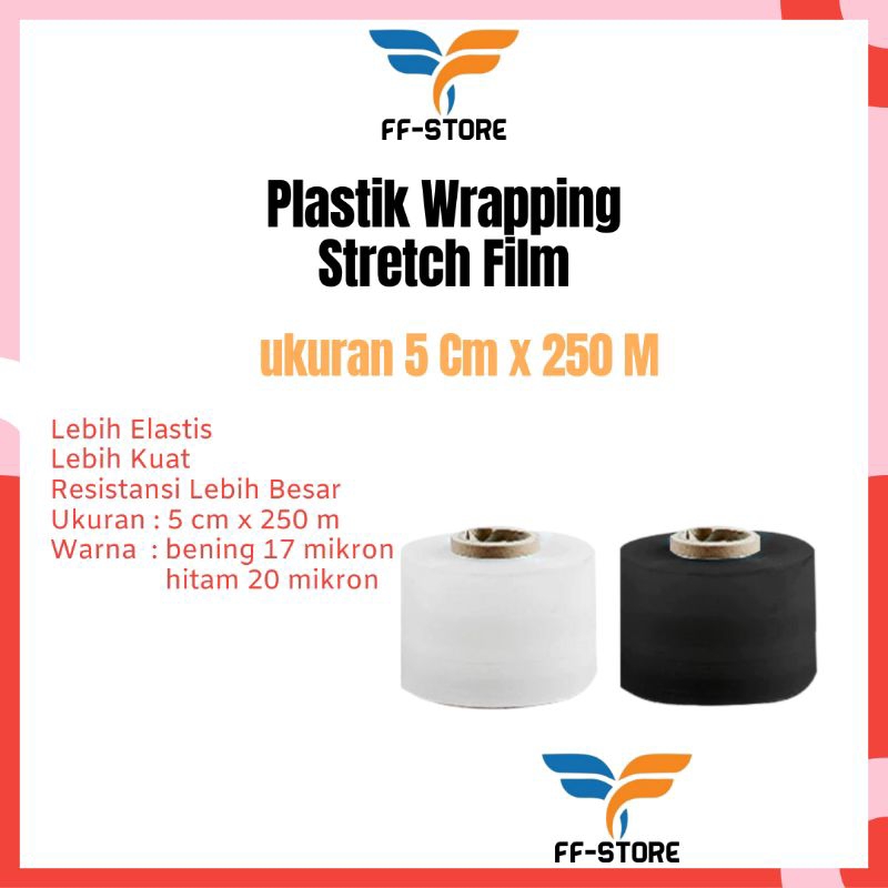 

Stretch Film Plastik Wrap Wraping Plastic 5Cm x 250M Bening Hitam