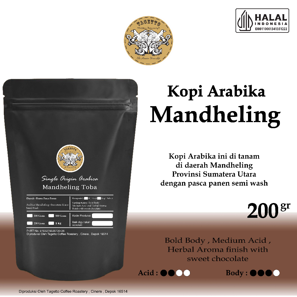 

KOPI ARABIKA MANDHELING 200GR BIJI / BUBUK | SPECIALTY ARABICA COFFEE
