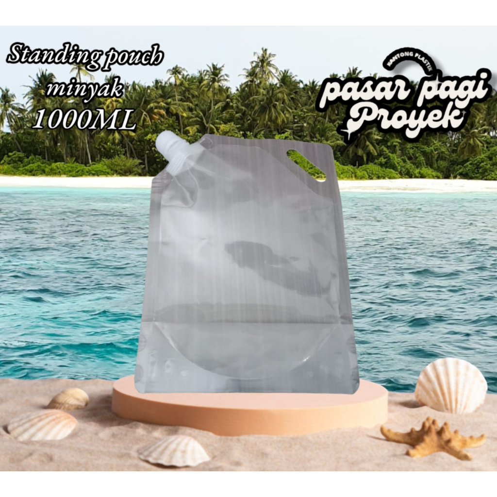 KEMASAN PLASTIK STANDING POUCH MINUMAN MINYAK 1000 ML
