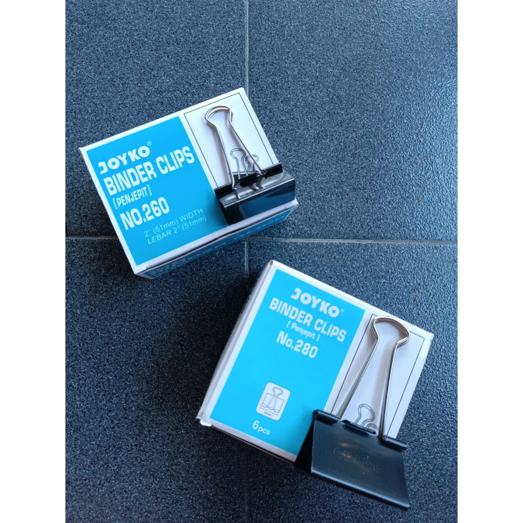 

CLIP PENJEPIT KERTAS HITAM BINDER CLIP PLASTIK BESAR MEREK JOYKO NO 260 280 1 PAK