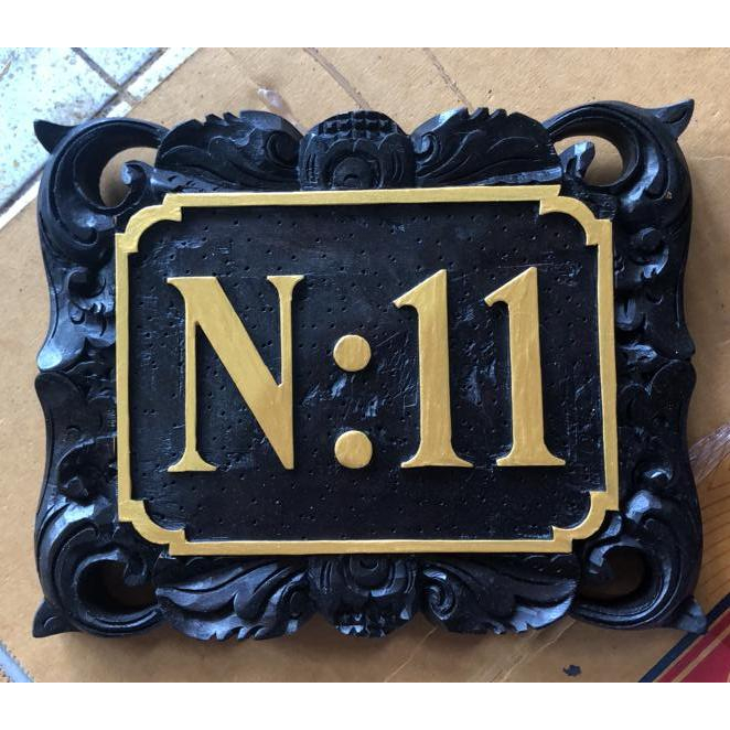 Papan nama ukiran kayu kotak 18cm nameplate kayu persegi