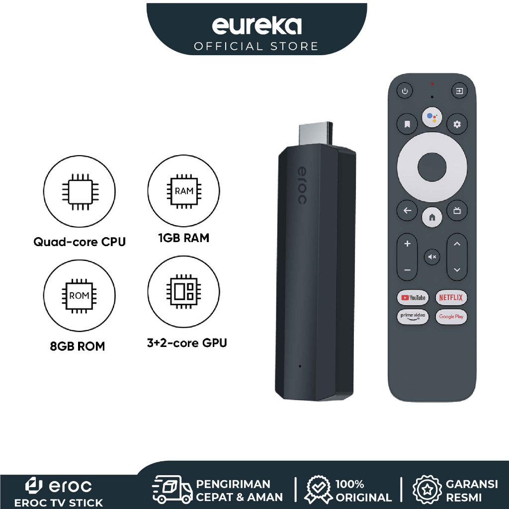 EROC TV Stick Android 11 - Full HD - Google Assistant - Chromecast Built in - Dolby Audio - Set Top Box - Wifi - Model F1