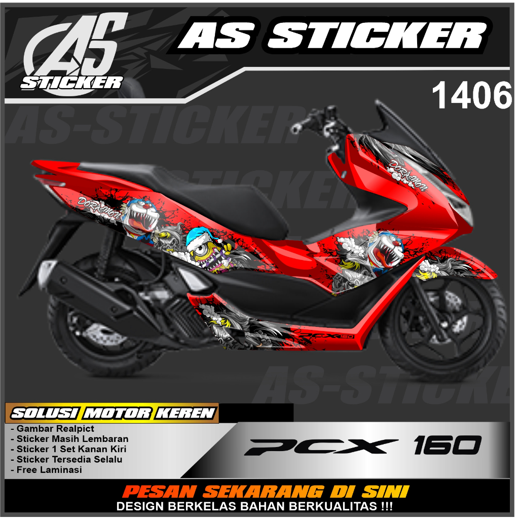 1406a Decal Sticker PCX 160 stiker Skotlet PCX Desain Doraemon Zombie Terbaru Variasi Full Body