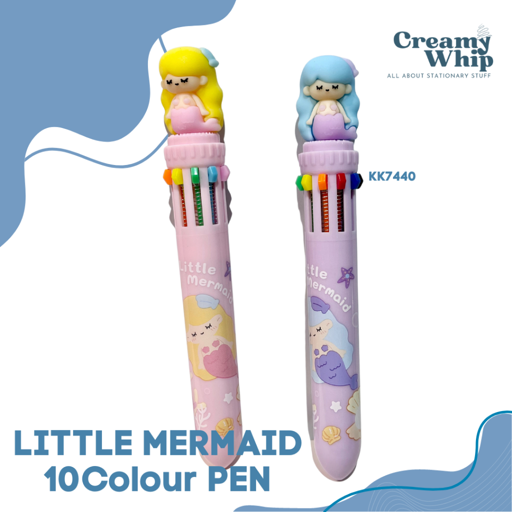 

10 Color Little Mermaid Pen - Pulpen Putri Duyung Multiwarna isi 10 Warna Pena Sekolah Unik Kekinian