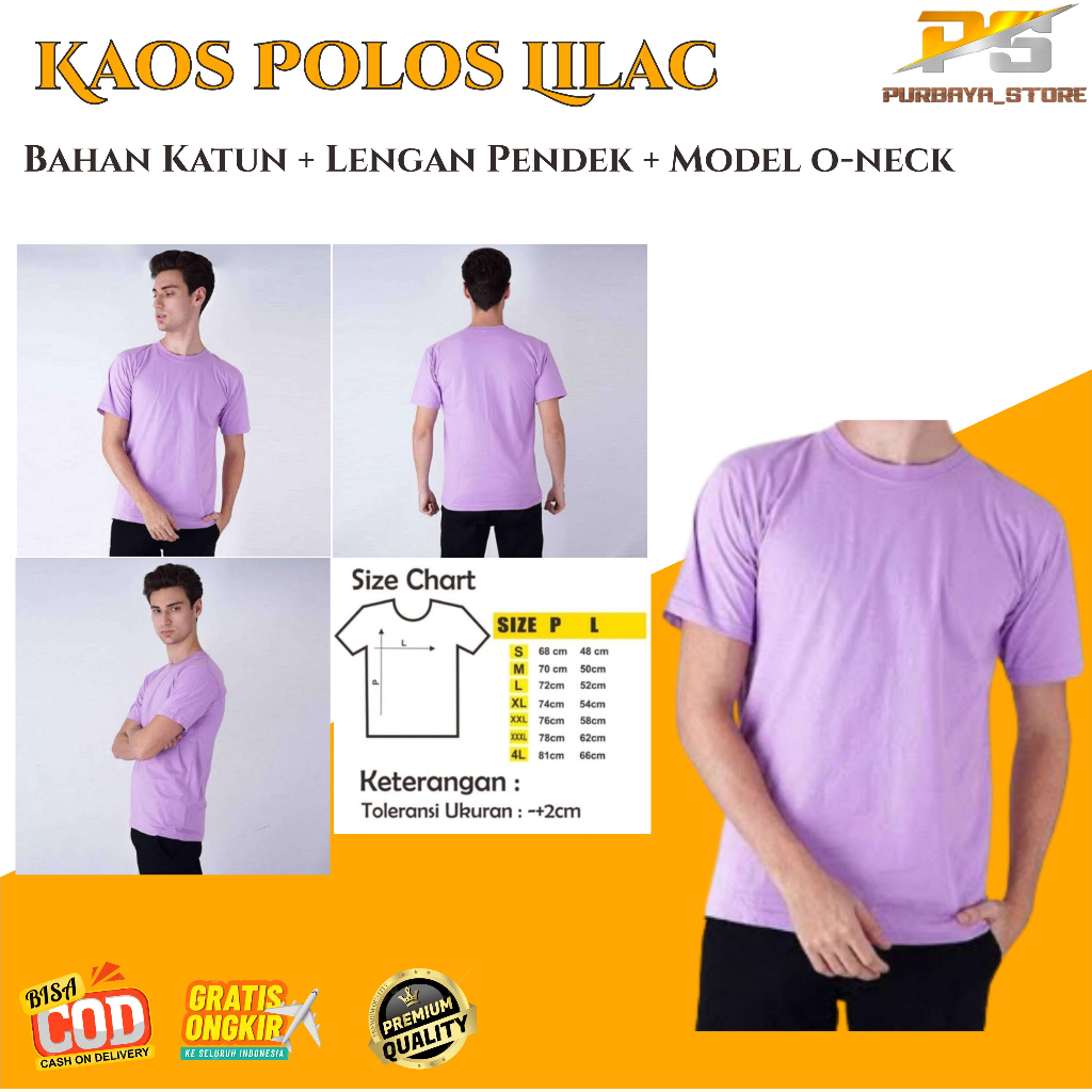 KAOS POLOS LILAC ~ Kaos Polos Ungu Muda ~ Kaos Polos Lilac Lengan Pendek ~ Kaos Polos Cotton Combed 