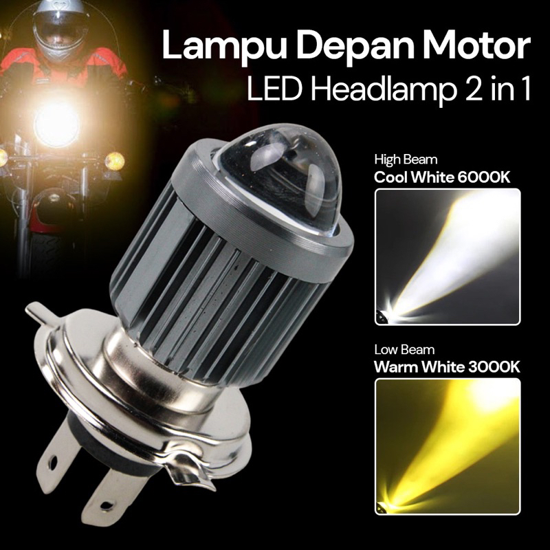 LAMPU DEPAN MOTOR LED HEADLAMP HIGH BEAM LOW BEAM LAMPU 2 WARNA 2 in 1 Light