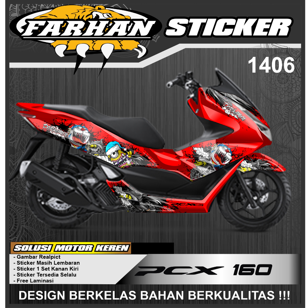f1406 Decal Sticker PCX 160 stiker Skotlet PCX Desain Doraemon Zombie Terbaru Variasi Full Body