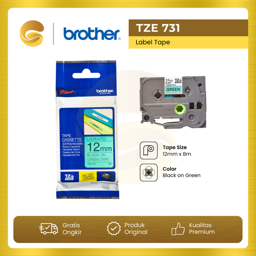 

BROTHER Label Tape TZE 731 12mm Black On Green