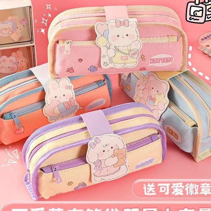 

Kotak pensil tempat pensil kanvas dengan tema cute animals