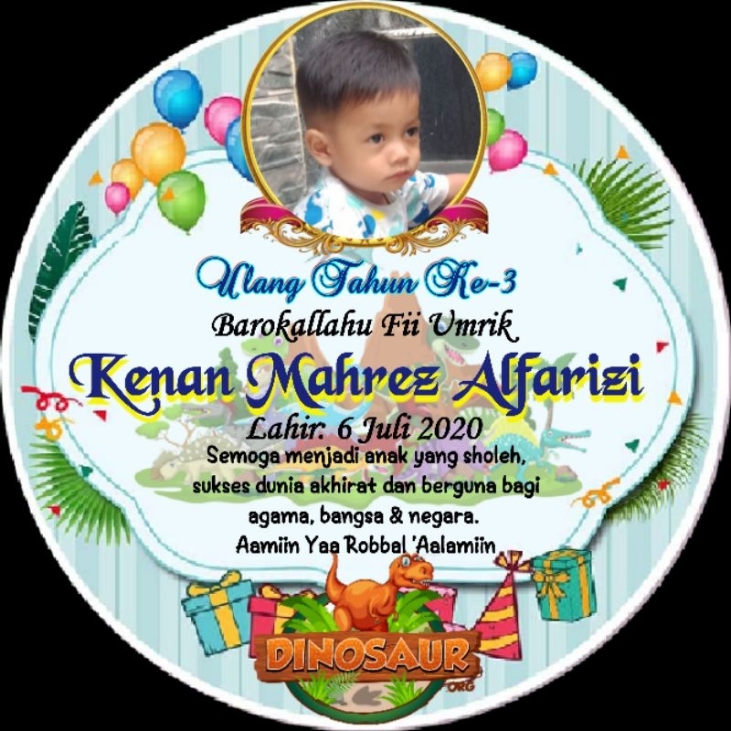 STIKER LABEL TUMPENG MINI BINGKISAN ULANG TAHUN TEMA DINOSAURUS