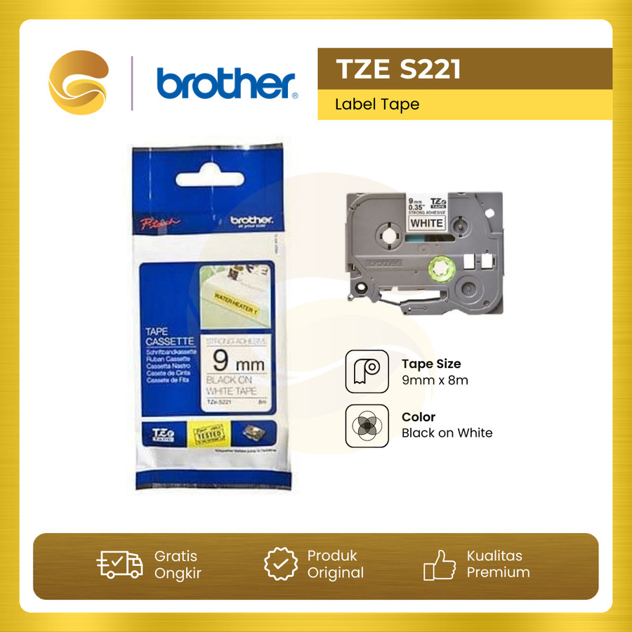 

BROTHER Label Tape TZE S221 Strong Adhessive 9mm Black On White